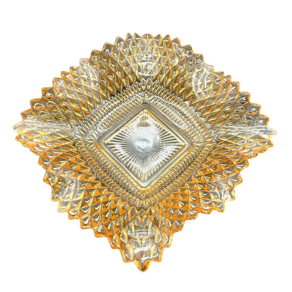 Vtg 1960s Indiana Glass Marigold Diamond Point Pattern Candy Trinket Dish 6.5